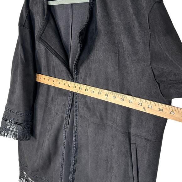 NEW! Zara XL Oversized Bohemian Fringe Faux Suede Kimono Jacket Black 14 16 18 - Picture 6 of 10